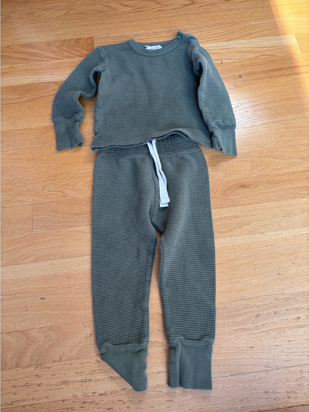 Kids Olive Waffle-Knit Lounge Set